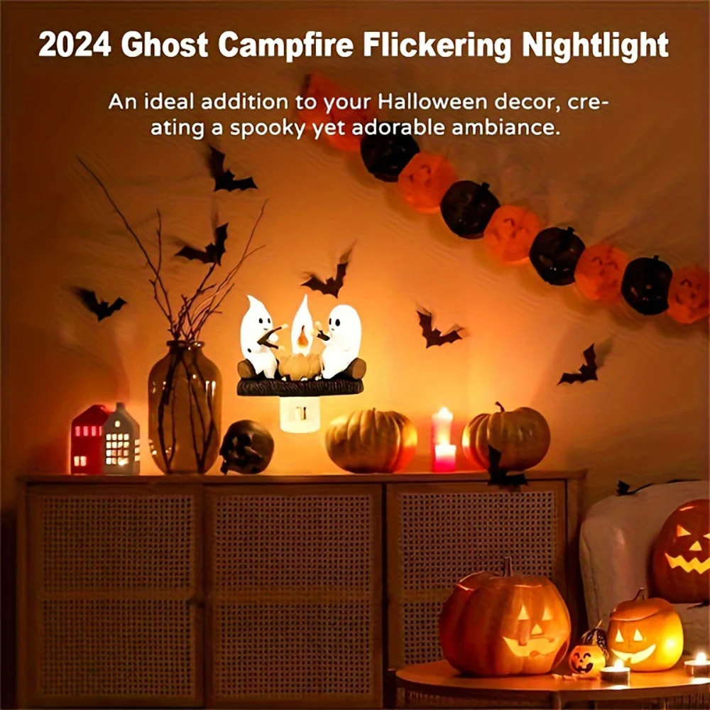 Halloween Ghost Campfire Flickering Night Light Ghosts Campfire Flicker Flame Halloween Nightlight 3D Spooky Fire Halloween Chri