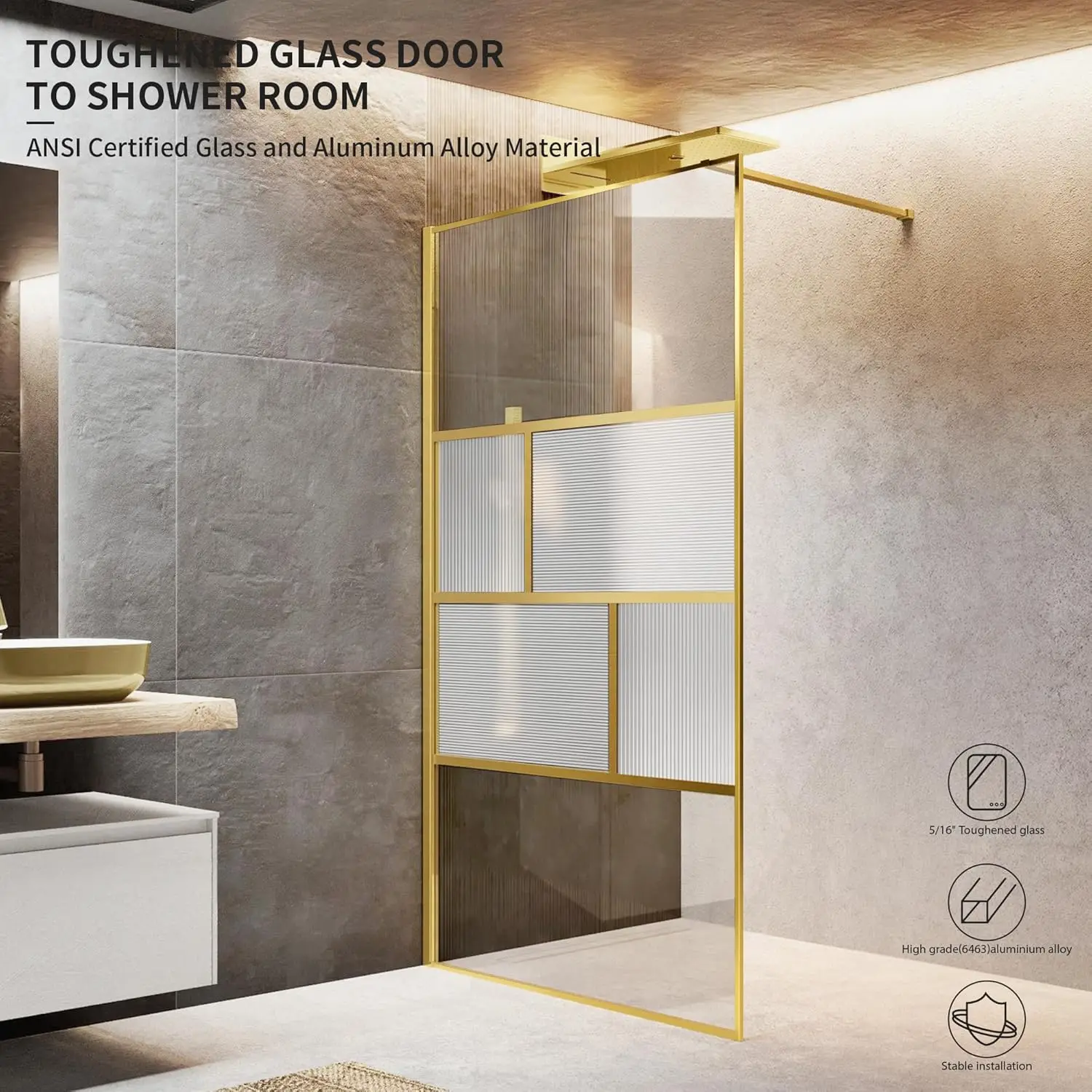 Bathroom Shower Glass Door, Modern Grid Shower Door 34 * 78 Inch, 5/16