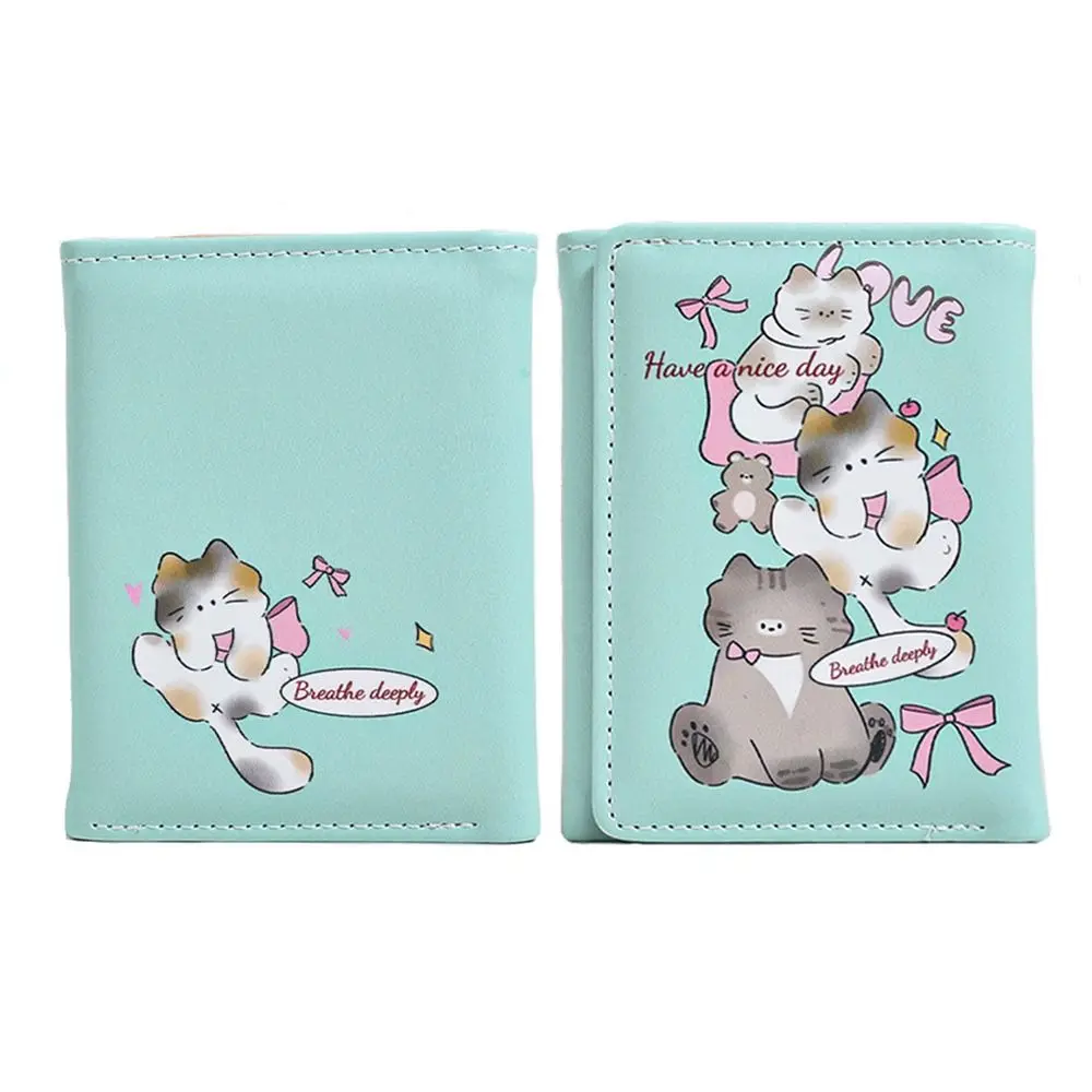 Monedero de cuero PU con 3 pliegues para niñas y estudiantes, cartera bonita de dibujos animados para tarjetas, bolsa de regalo impermeable