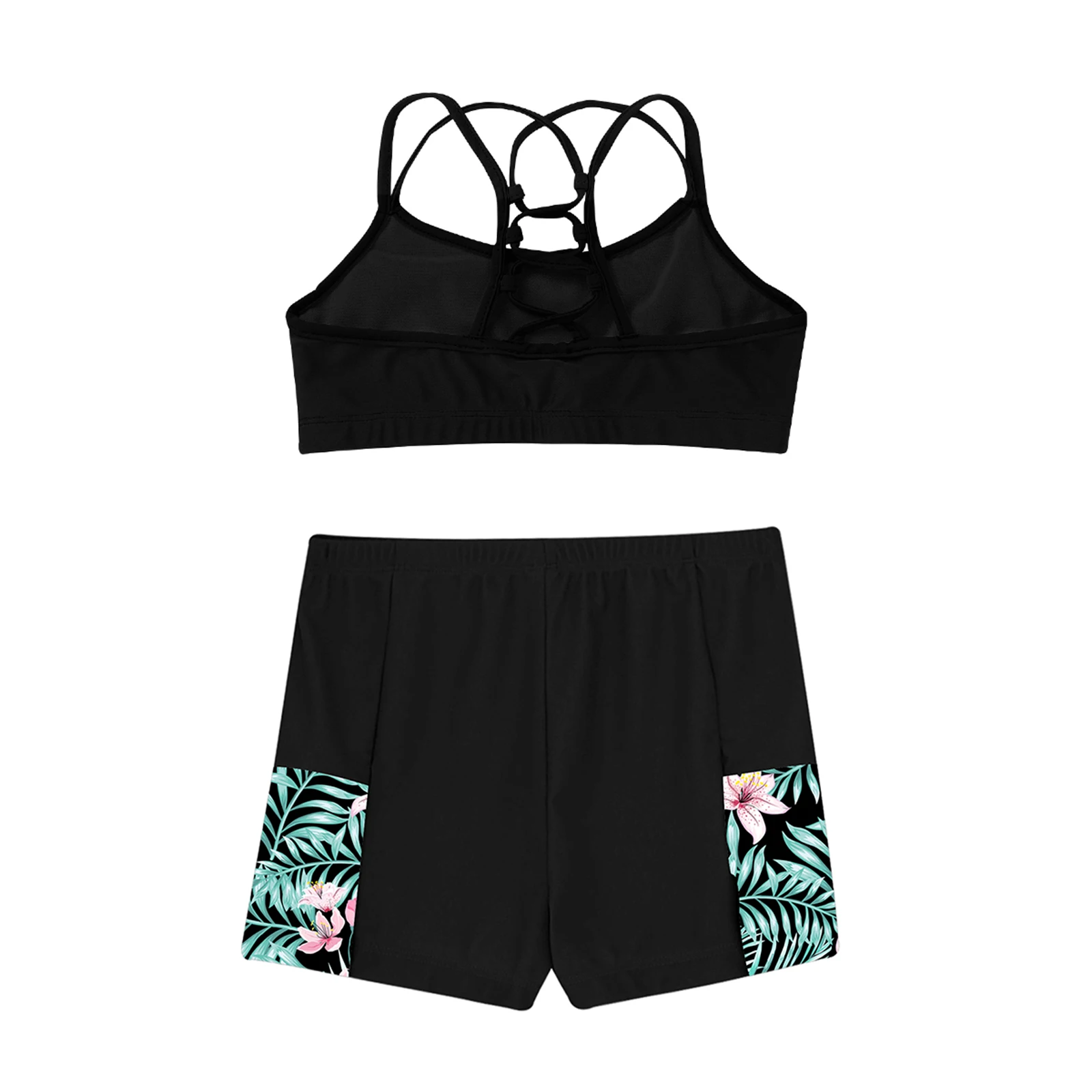 Kids Girl dwuczęściowy strój kąpielowy Tank biustonosz krótki Top z szortami sportowy kombinezon balet gimnastyka Dancewear plażowy basen strój