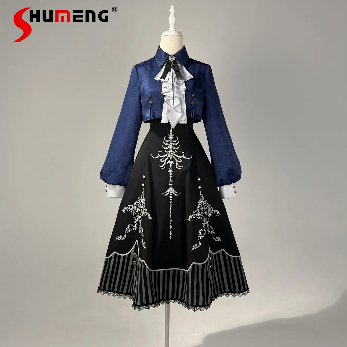 

Оригинальный винтажный комплект платьев для женщин: костюм Лолиты для косплея, вышитое платье в придворном стиле с длинными рукавами, комплект из 2 предметов