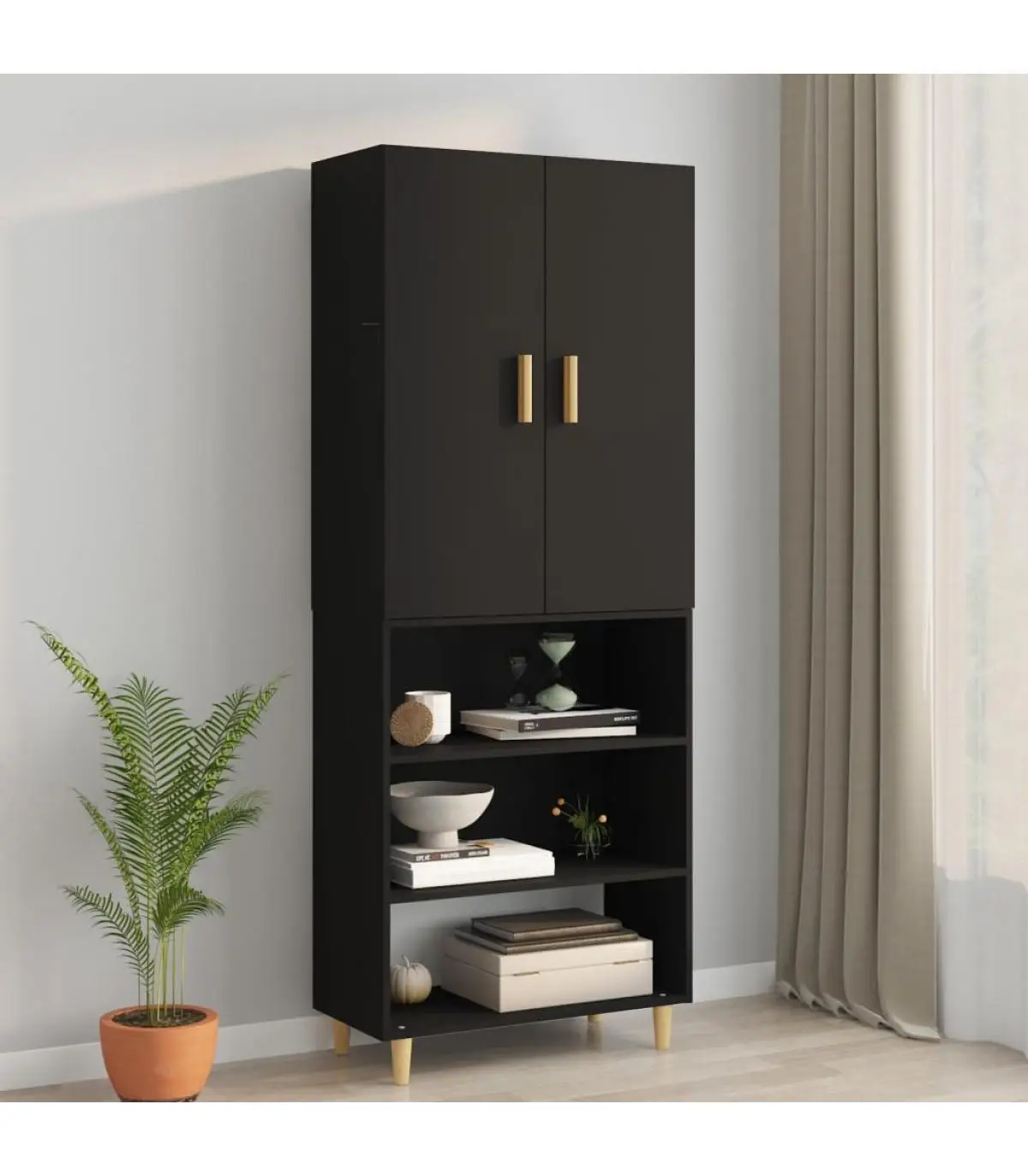 Sideboards high sideboard black plywood 69,5x34x180 cm