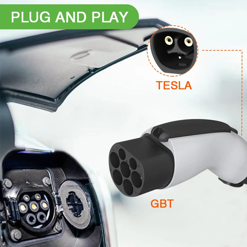 HQ Tesla para GBT EV adaptador para todos os carros chineses, conector do carro elétrico, 250V, 32A 7KW