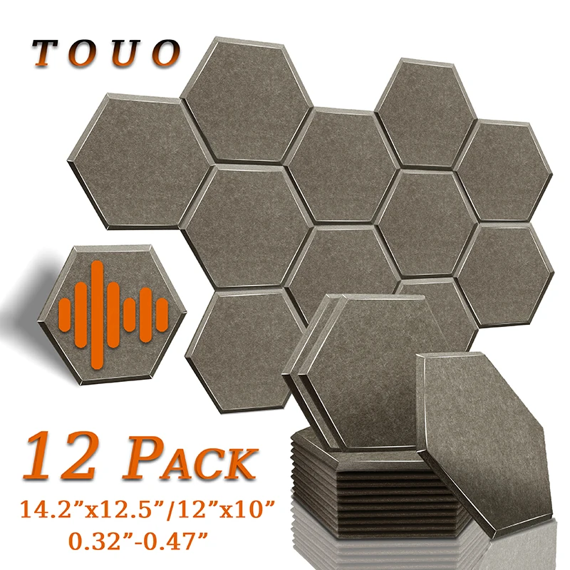 

TOUO 12 Pcs Acoustic Panels Sound Proof Panels High Density Hexagonal Design Flame Resistant Absorb Noise Eliminate Echoes