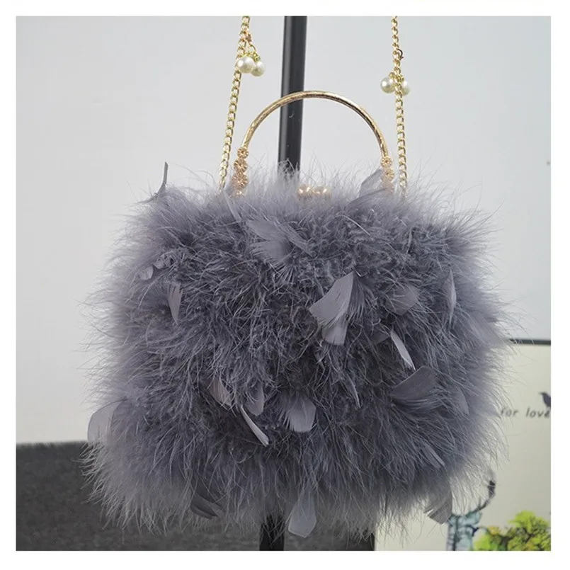 Handmade Real Ostrich Feather Luxury Evening Bags Fashion Shoulder Bags  Party Clutches For Women