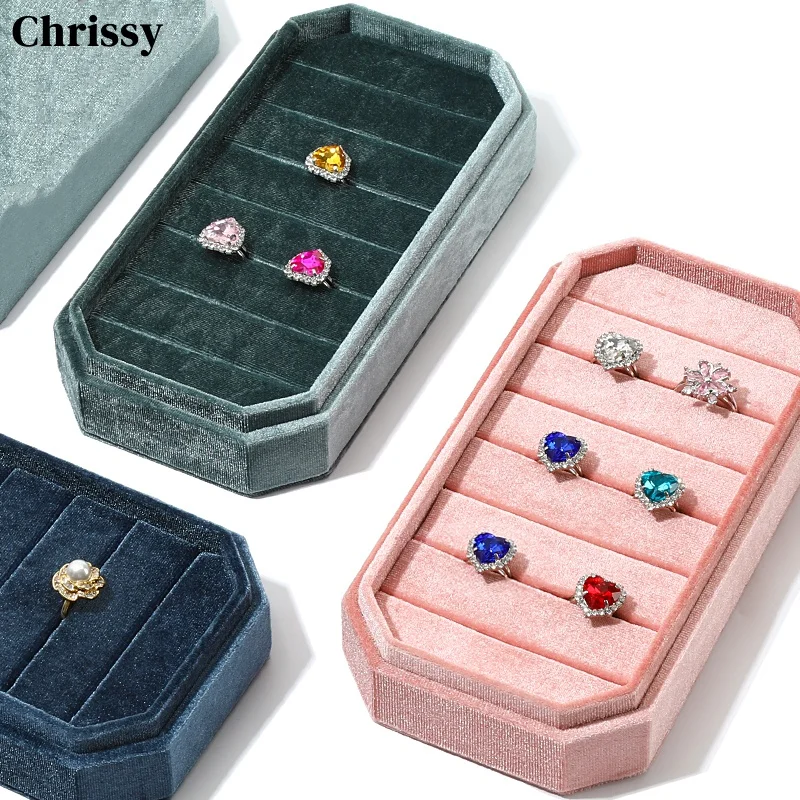 Rings Holder with Lid Jewelry Storage Container Finger Rings Stand Rings Box Velvet for Dress Tables Cabinets Women Girls Drawer