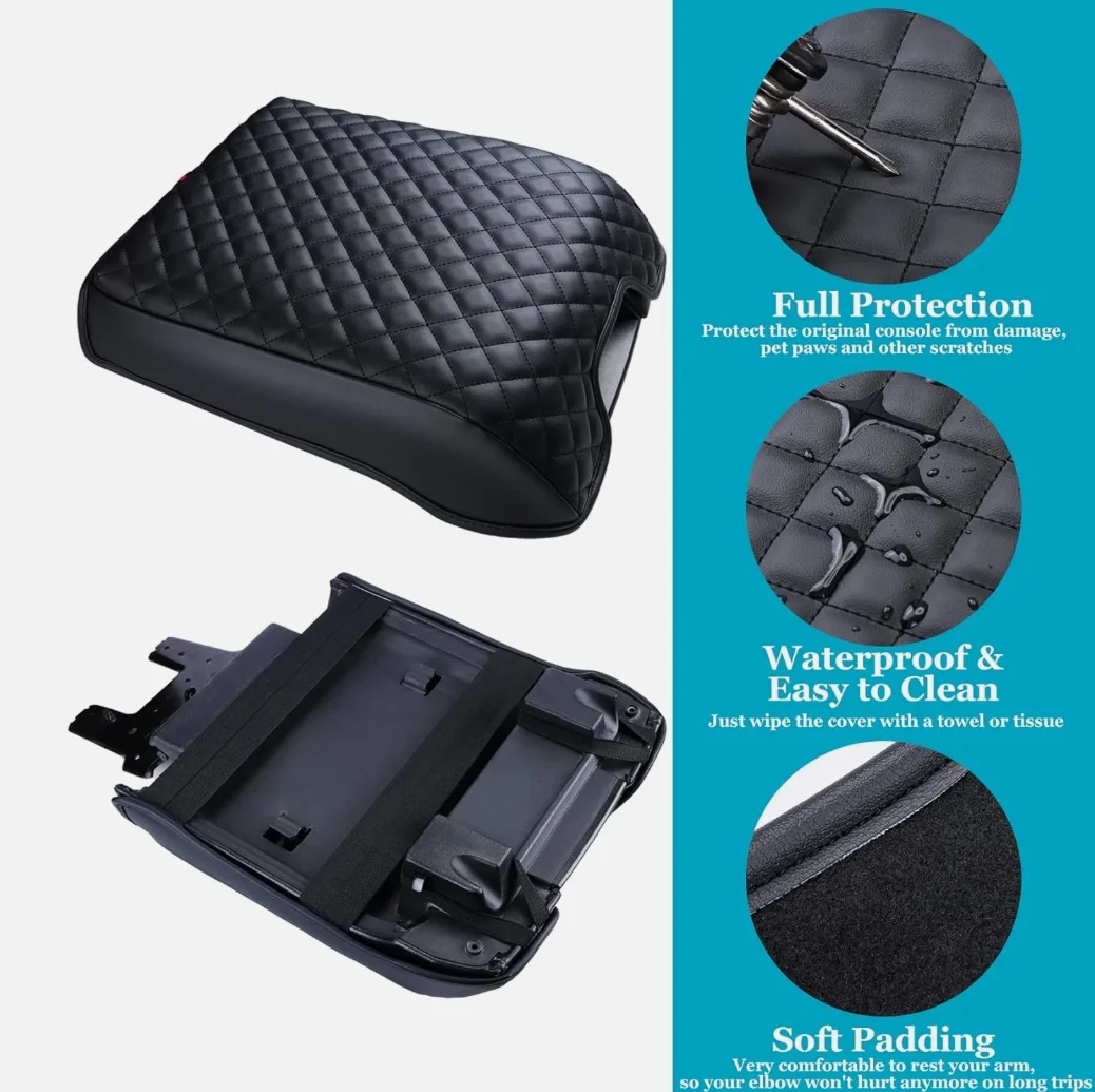 Mittelkonsolen-Armlehnenabdeckung für Ford F150 2015-2020, F250 F350 F450, PU-Leder Armlehnenbox-Deckelschutzpolster, LKW-Innenausstattung – Detail 5