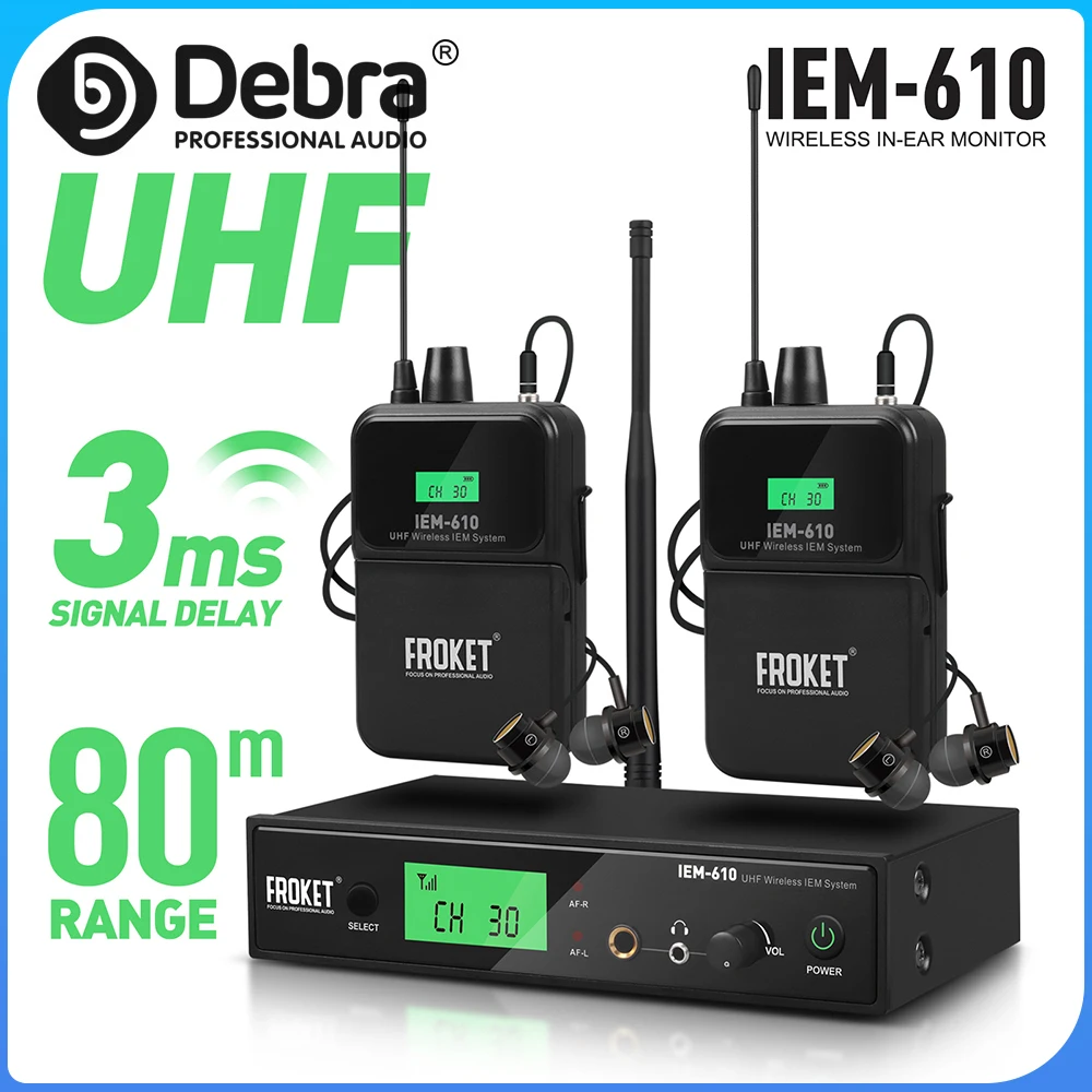 

Debra IEM-610 UHF wireless in-ear monitoring system, 80 meters, 530-580 MHZ, for stage performances, band performances