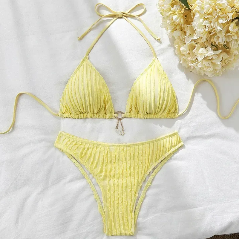 黄色のセクシーなビキニ 2025 水着女性の水着プッシュアップ女性ビーチ水着水着ブラジルビキニセットプール海水浴者