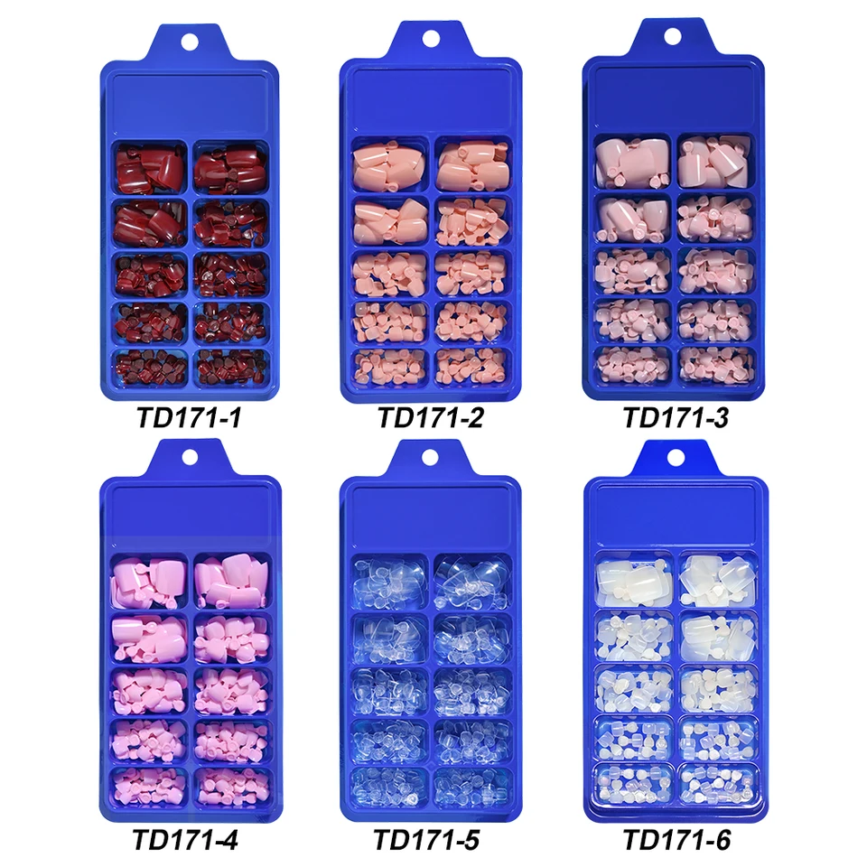 100/120 Uñas Postizas para Pies Francesas Cortas Cuadradas, Cobertura Completa, Acrílicas Rosadas Claras y Blancas, Prensadas para Mujer 5
