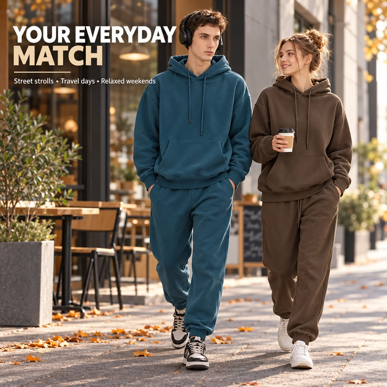 Fleece Hoodie and Jogger Pants Set Unisex Oversized Tracksuit Solid Color Warm Two Piece Sweatsuit Autumn Winter Streetwear