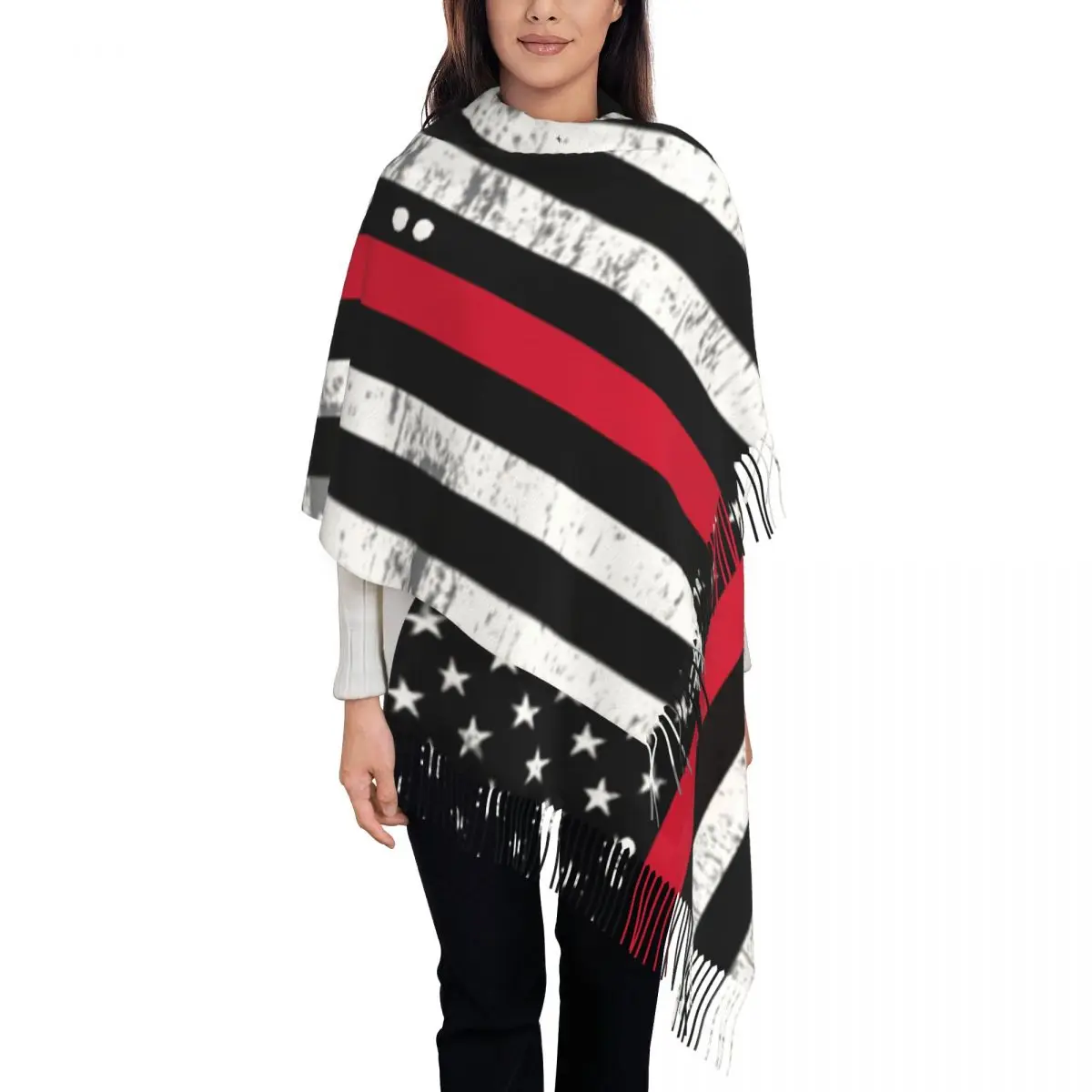 Customized Printed Thin Red Line Firefighter Flag Scarf Men Women Winter Fall Warm Scarves Patriotic USA Shawls Wraps