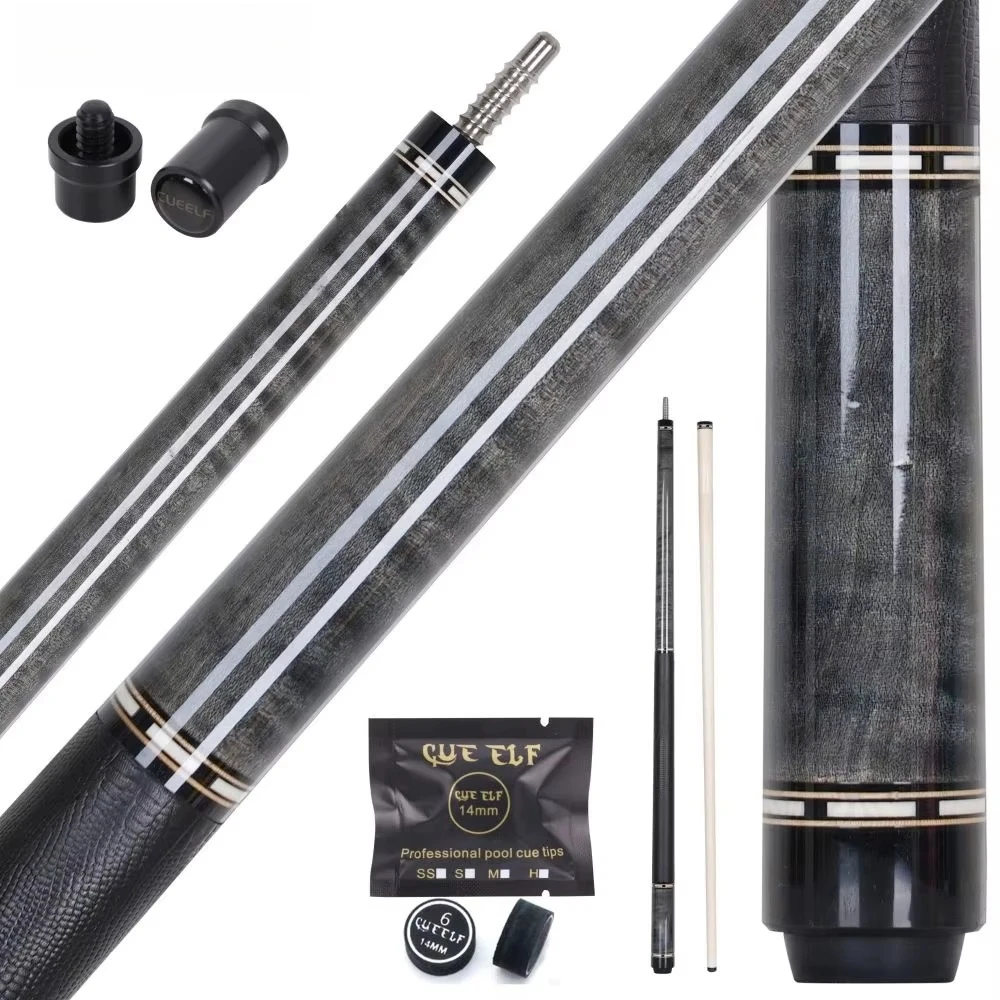 

Real Lizard Skin Wrap Pool Billiard Cue Stick Curly Grey 12.5mm Tip Size Radial Pin Maple Butt Sleeve Imitates Ivory Ring