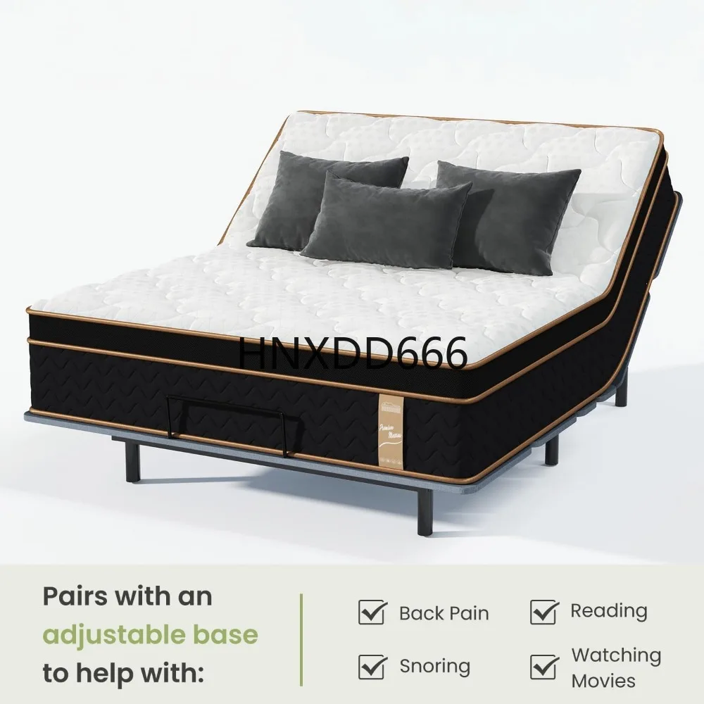 

12 Inch Plush Hybrid Mattresses with Gel Memory Foam, Fiberglass-Free Mattress in a Box, Mattresses