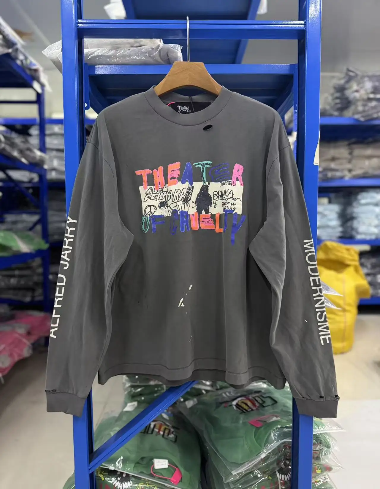 New Men paly Washed Grey Ripped‌ holes CRUELTY T Shirts T-Shirt Hip Hop Skateboard Street Cotton T-Shirts Tee Top US size A112