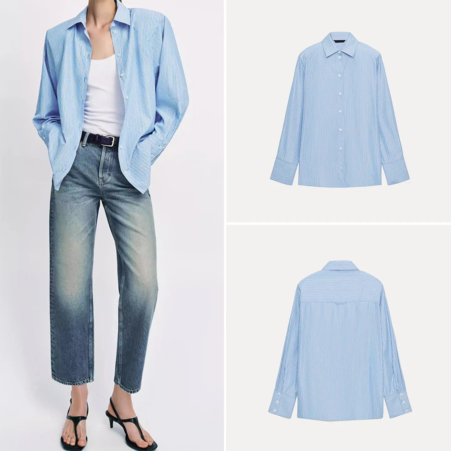 

Женская рубашка ZADATA с длинным рукавом, в полоску, с подплечниками, отложным воротником, на пуговицах, свободного кроя, для офиса, весна 2026