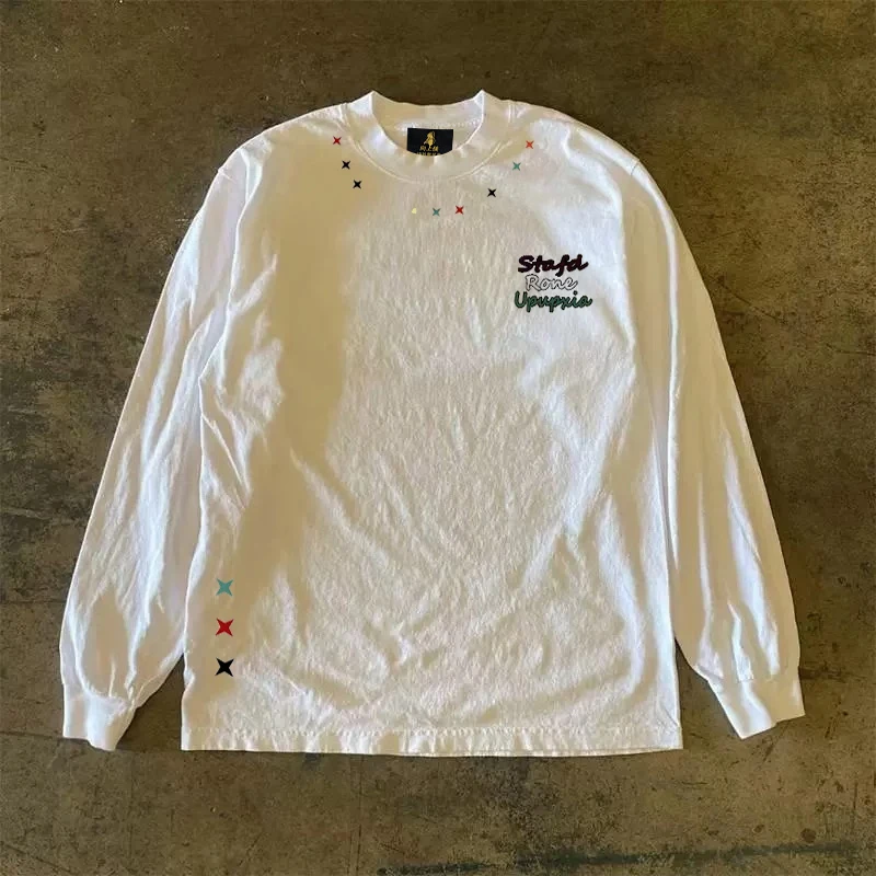 Long Sleeve T-Shirt 310 Pure Cotton Double Thread Women's Style Three Needle Charitable Fundraising Upward Hero American Couple