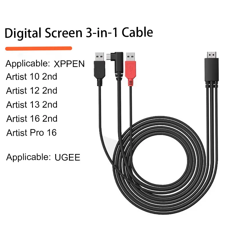 Havapen Original 3-in-1 cable for xppen Brand Original 3 in 1 Cable for Artist Pro 14, Artist 10/12/13/16 (2nd Gen)