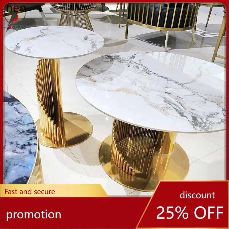 

YFY Nordic Light Luxury Rock Slab Coffee Table Modern Simple Home Living Room Round Tea Table Minimalist