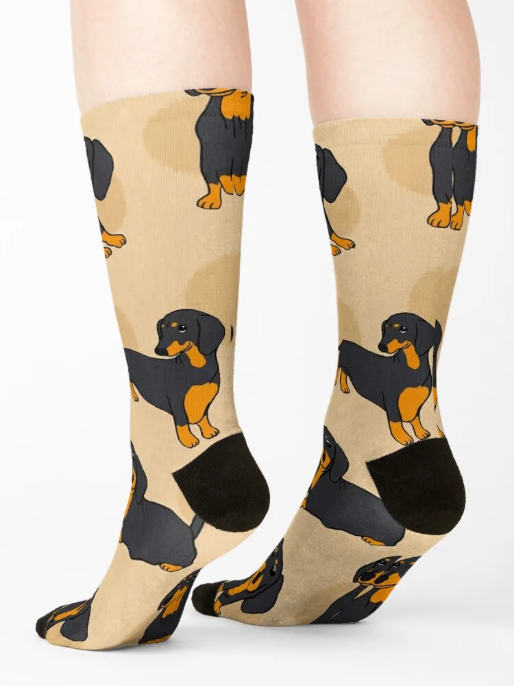 Blue Tan Smooth Dachshund Pattern Sticker Pack Socks funny sock New year's anti-slip halloween Mens Socks Women's