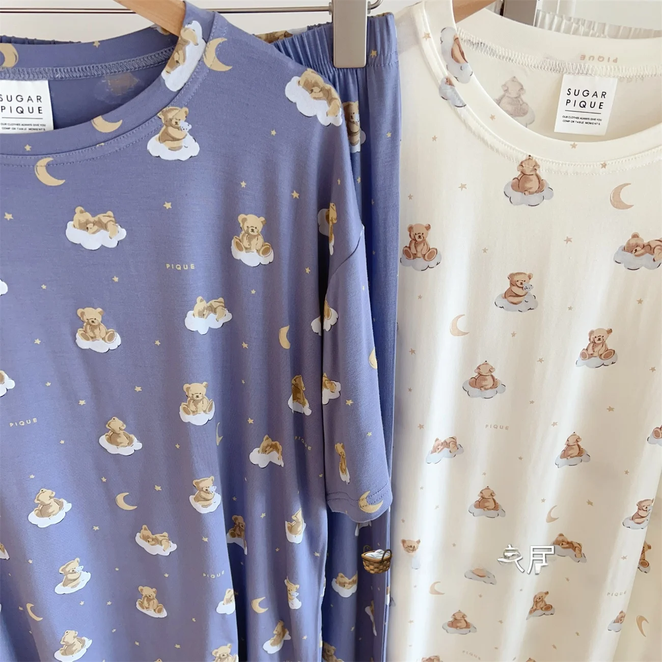 

Japanese Sle Modal Spwear Cloud Moon Bear Sweet ort Sve Loose Thin Summer Home Clothes Women's Set Comfortable Soft...