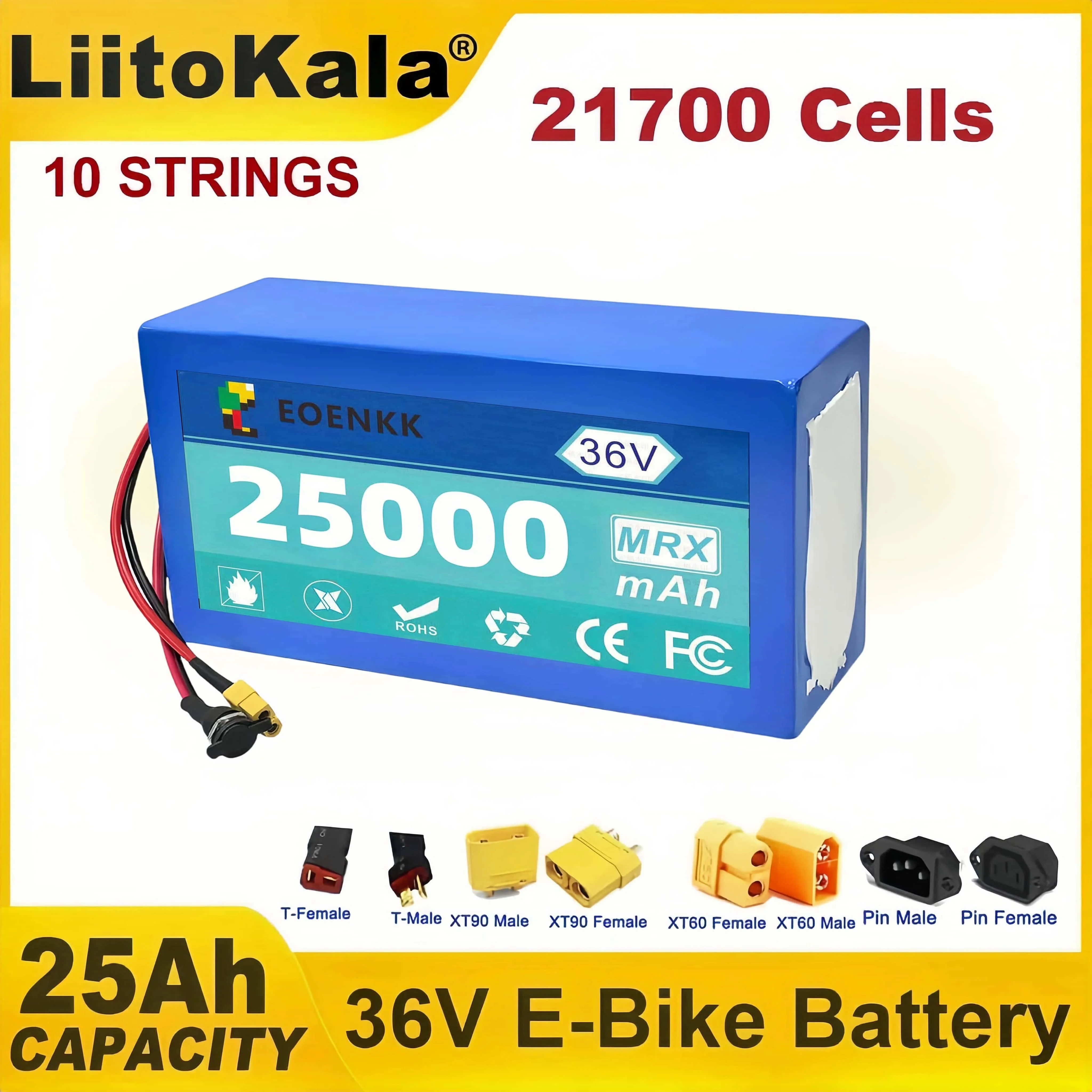 

Brand-new 36V 25Ah E-bike10s5p 21700 Lithium Battery Pack 800w 1200W 1440w Built in BMS For Electric Bike E-Scooter 42V Charger