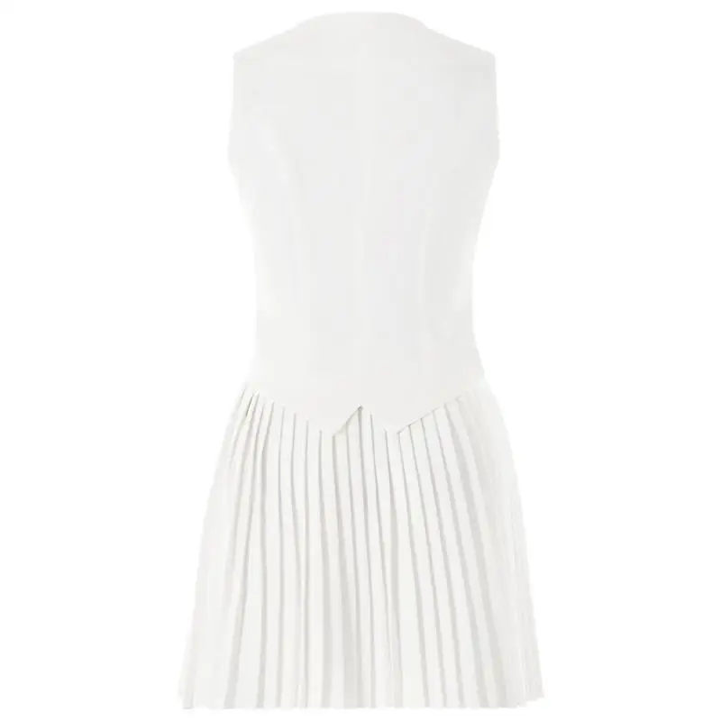 O novo conjunto de estilo 2025 é sexy e elegante, apresenta um colete sem mangas com decote em V e uma saia plissada de duas peças em cor sólida