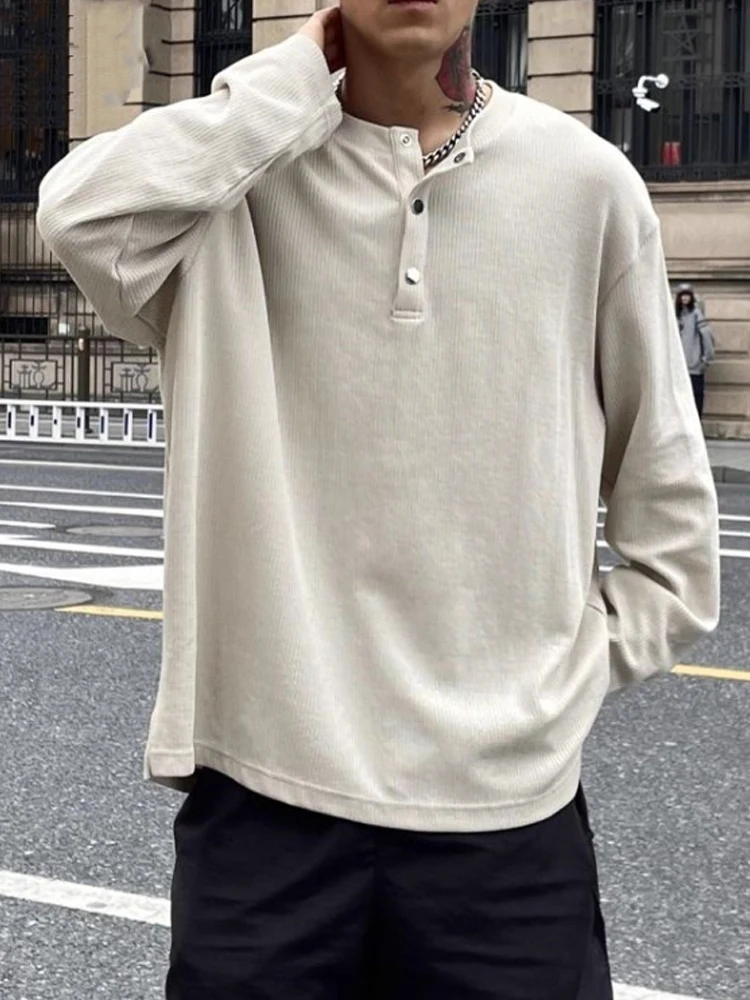 

High-End Men's Long Sve irt Hoodie Henry Collar Base Layer Casual Faion Autumn 2025 Breathable Loose Fit Youth Po...