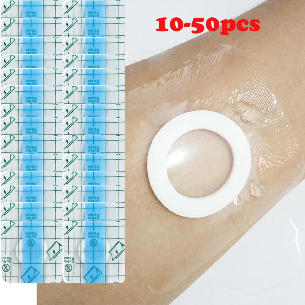 

10/50pcs Transparent Tape Medical PU Film Adhesive Plaster Waterproof Anti-allergic Wound Dressing Fixation Tape With Ring