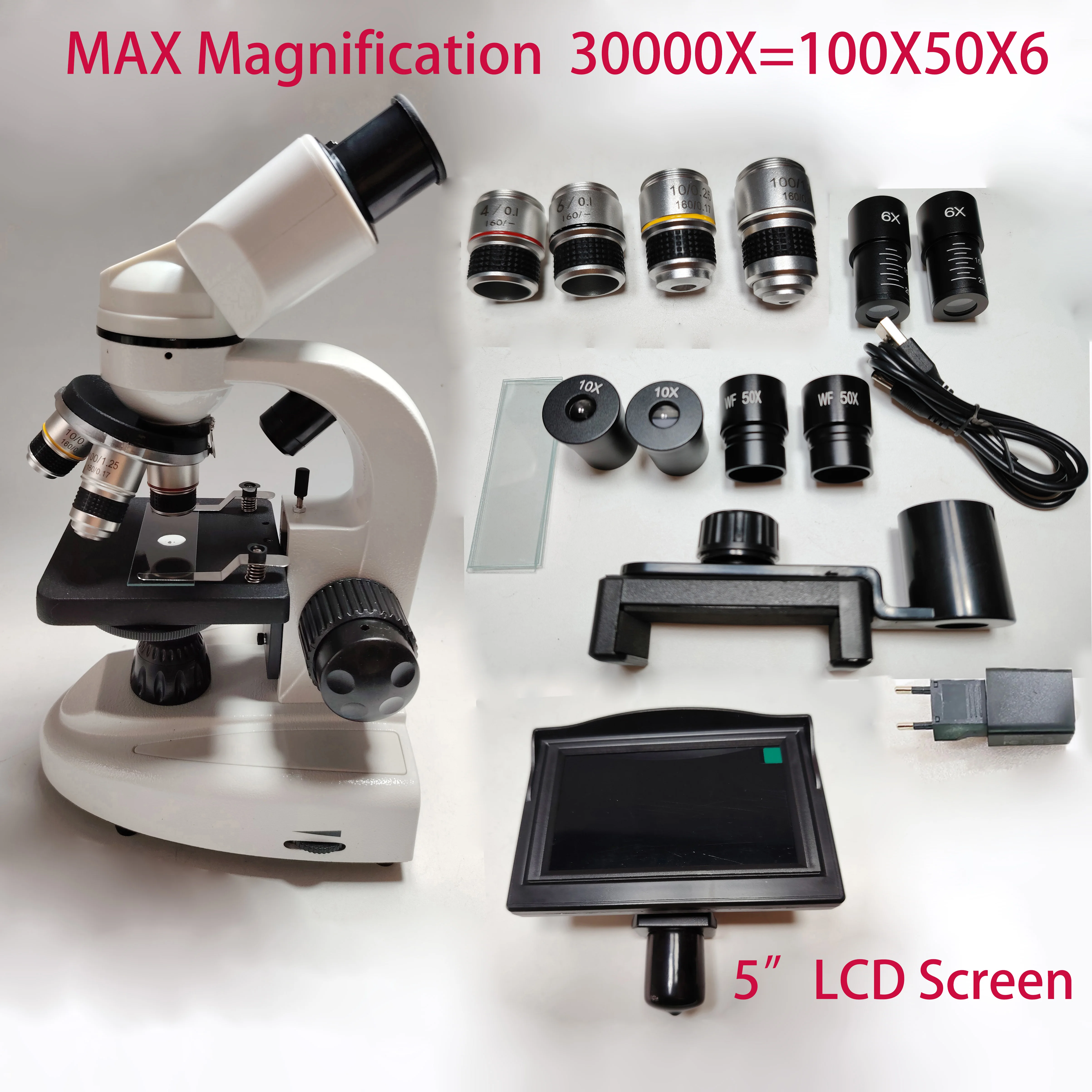 Zoom 30000X Biological HD Microscope Digital laboratory Compound Microscope with Wide-Field 10X and 50X Eyepieces for Lab