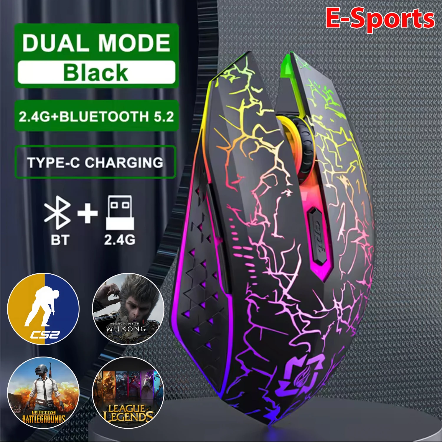 

2,4G Bluetooth Беспроводная мышь Киберспортивная игровая мышь Бесшумная мышь Перезаряжаемая мышь 800-1200-1600 точек на дюйм Мышь для ПК Ноутбука