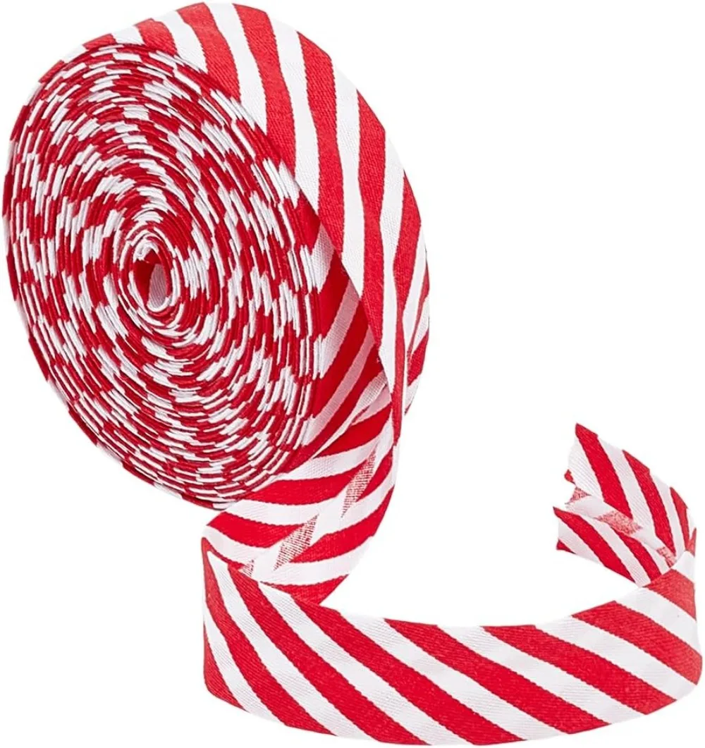 

10.94 Yards Red White Stripe Bias Binding 7/8 Inch Wide Christmas Striped Ribbon Polyester Twill Striped Piping Ribbon for DIY