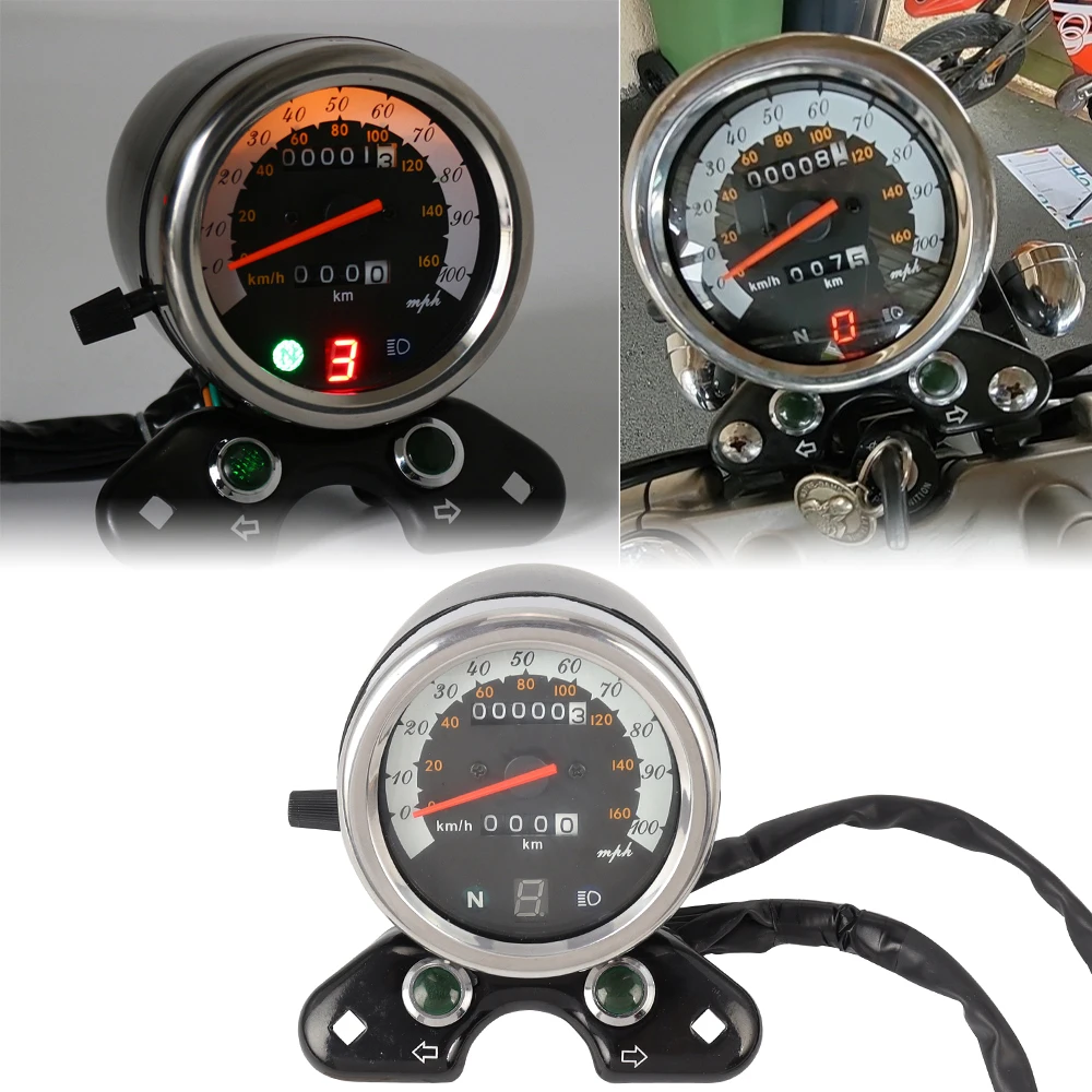 Universal DC 12V Motorcycle Odometer Speedometer Tachometer Dual Speedo Meter Retro for Suzuki Cafe Racer