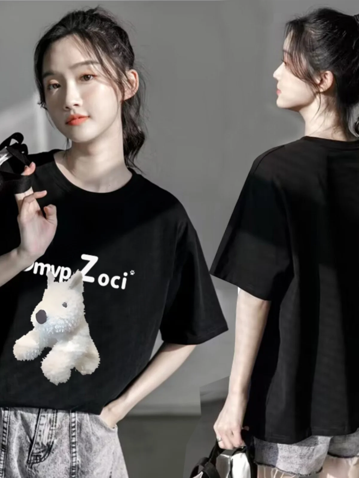 

Bla Cotton ort Sve T-irt Women's Loose Fit Summer Casual Sle Print Design Mid-Length round Ne Top