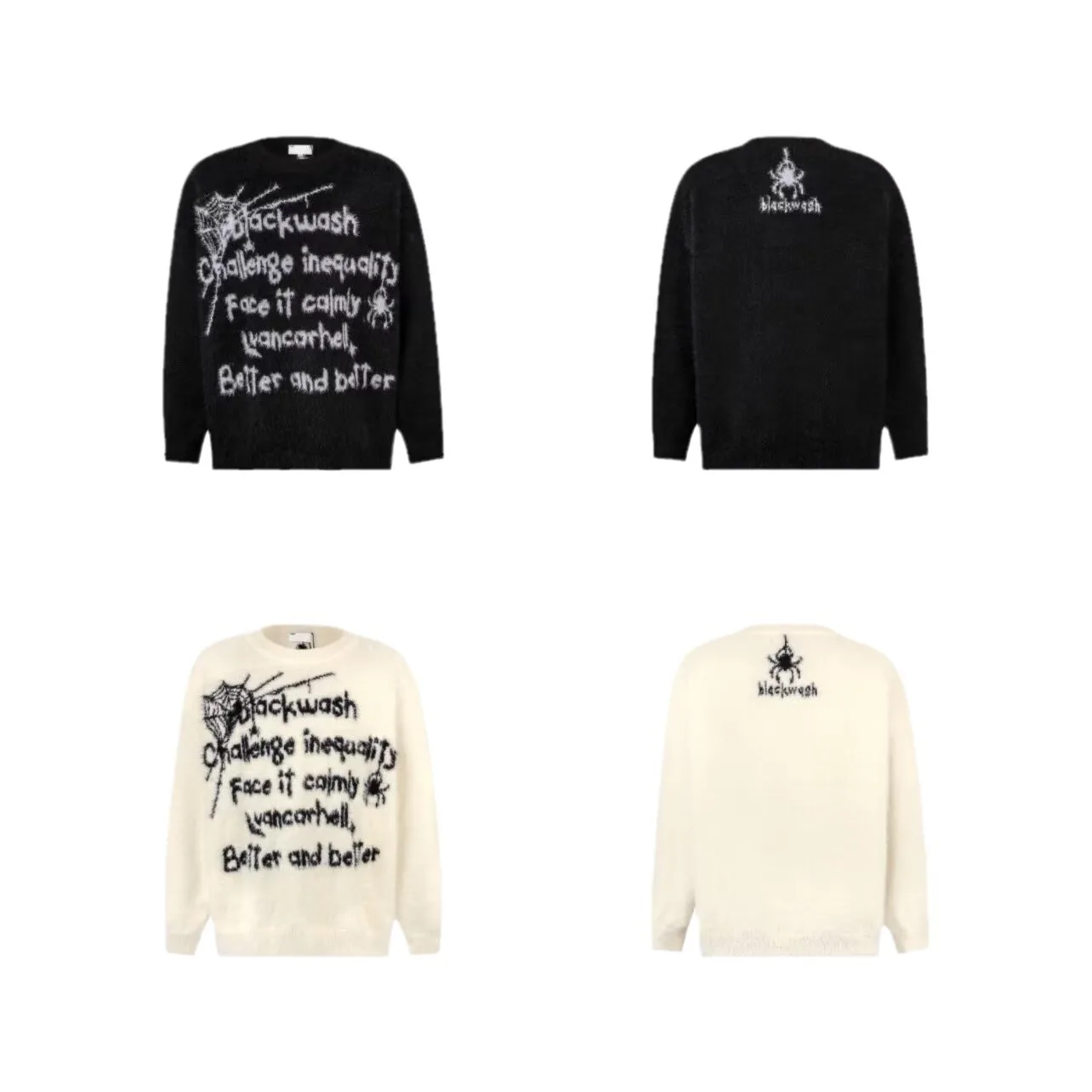 

Autumn and winter new English pattern American high street trendy sweater men's loose mohair knitted sweater letter print couple