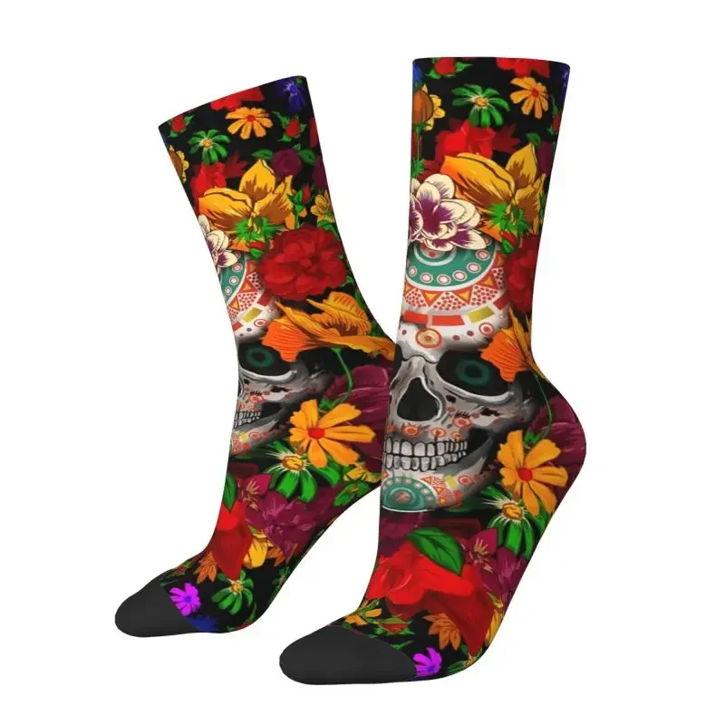 Y2K Day Of The Dead Sugar Skull With Flower Mens Crew Unisex Funny 3D Print Mexican Floral Dress Socks