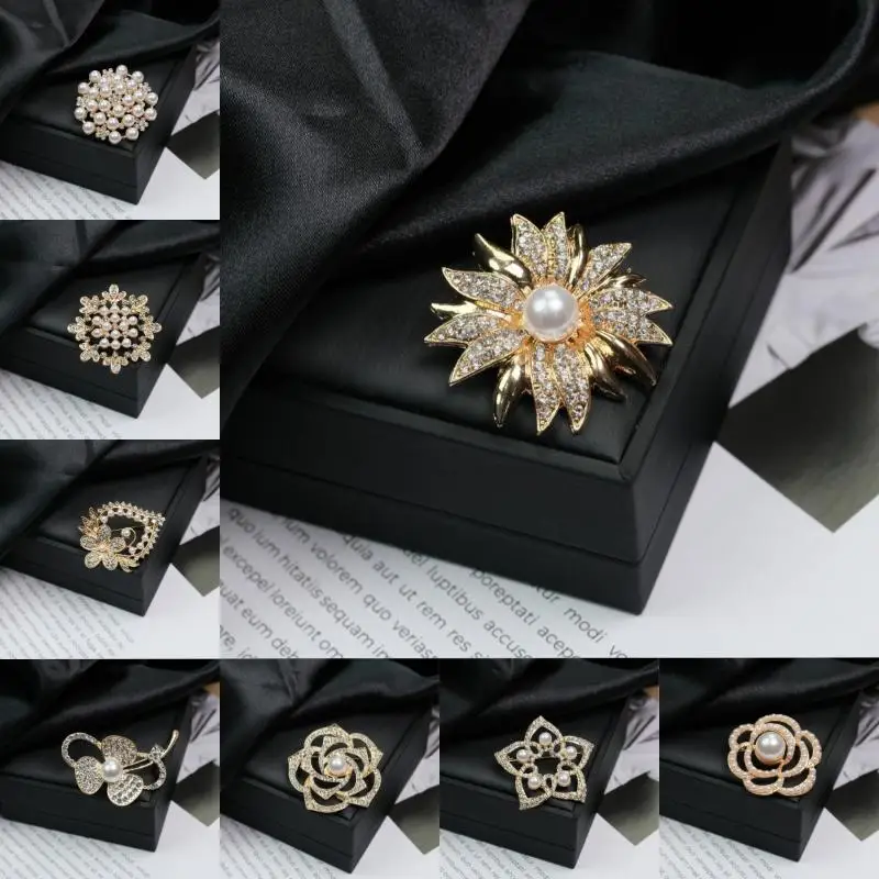 1Pcs Lady Rhinestone Flower Brooches Exquisite Pearl Sunflower Brooches Lapel Pin Corsage Coat Wedding Jewelry For Women