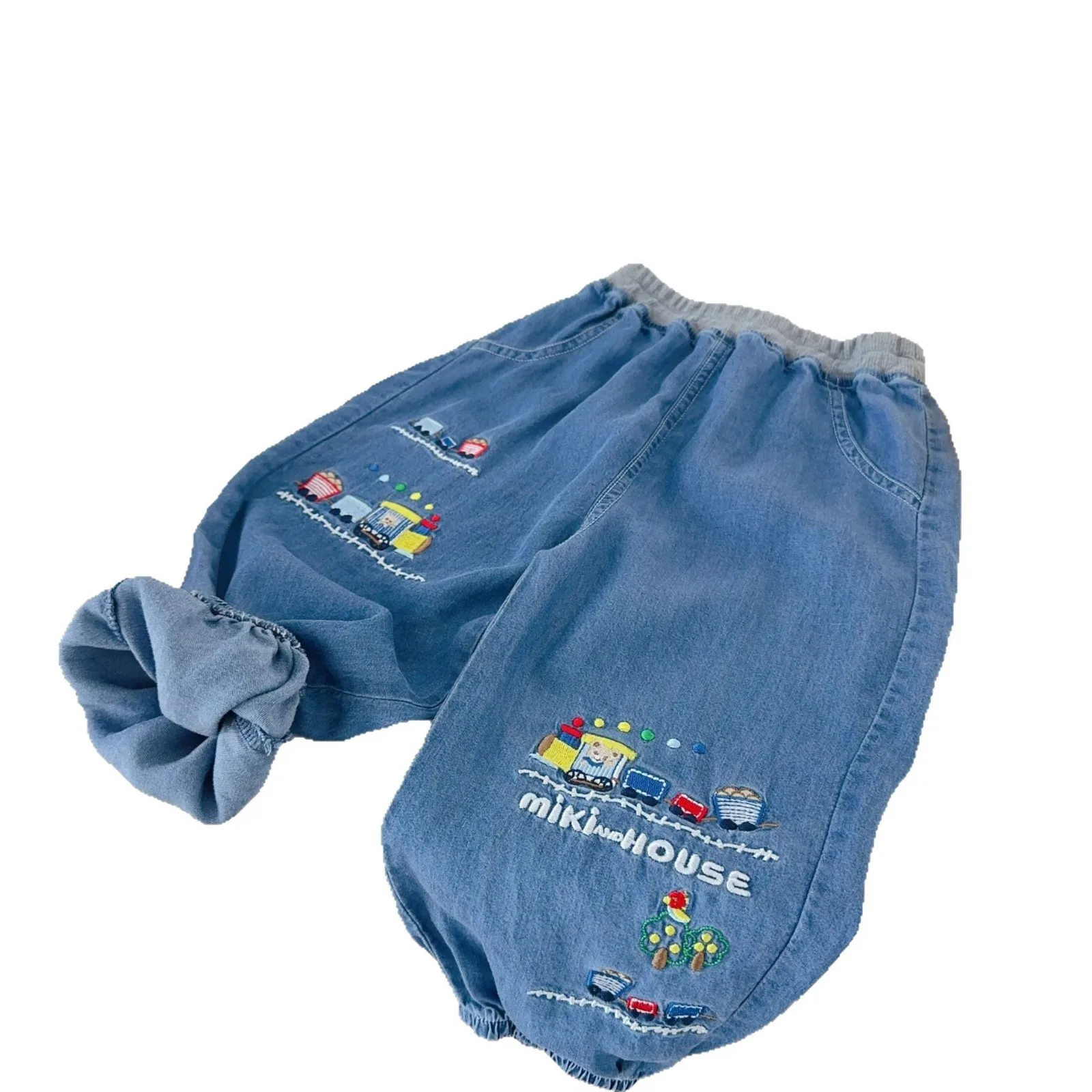 

Children's Mosquito Pants 2025 Summer Tencel Cowboy Cartoon Cotton Train Children's Pants Summer Pants