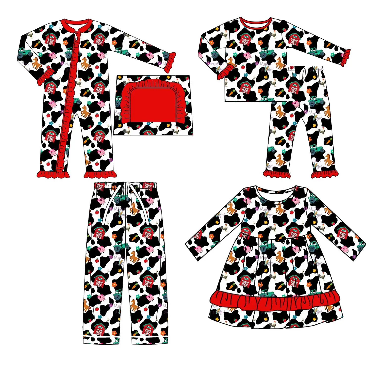 Autumn new four-piece girl clothing long-sleeved pajamas toddler jumpsuit boutique milk silk clothing wholesale