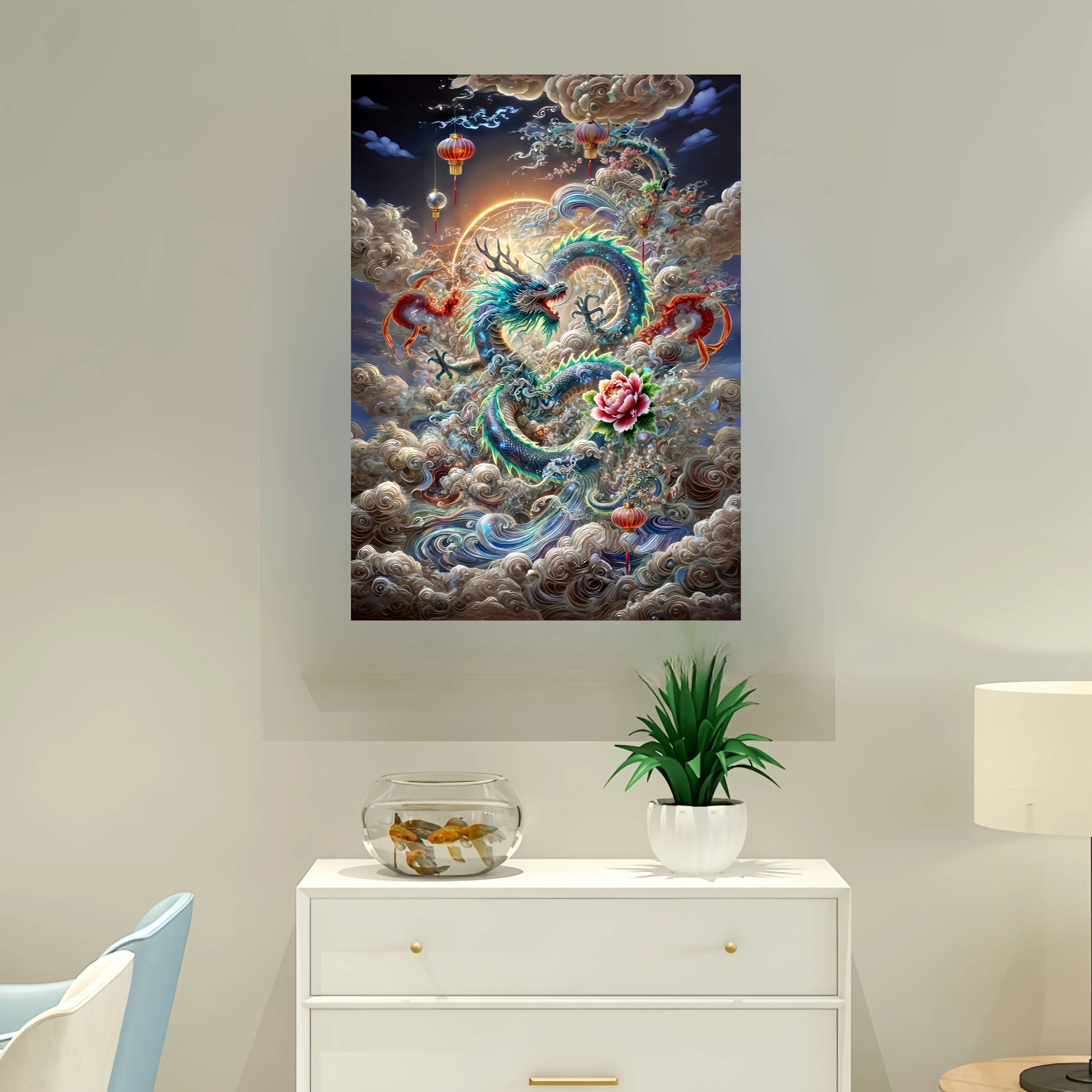 Puzzle 1000 elementów Smok i Kwiaty z podstawką i wielokolorowymi elementami - Trudna łamigłówka dla dorosłych i rodzin.