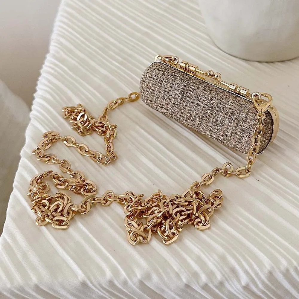 Chain Purse Rhinestone Chain Lipstick Bag Shiny Luxury Evening Clutch Purse Versatile Compact Mini Crossbody Bag Banquet