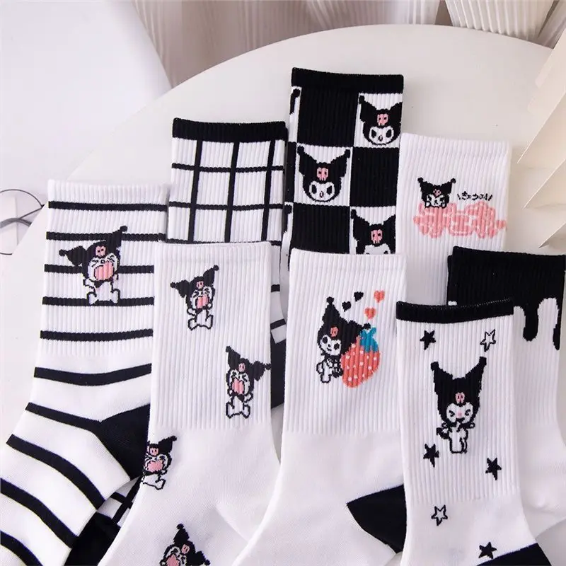 New Sanrio Kuromi Kawaii Socks Cartoon Winter Versatile White Stocking High Beauty Student Socks Girl Birthday Gift For Children