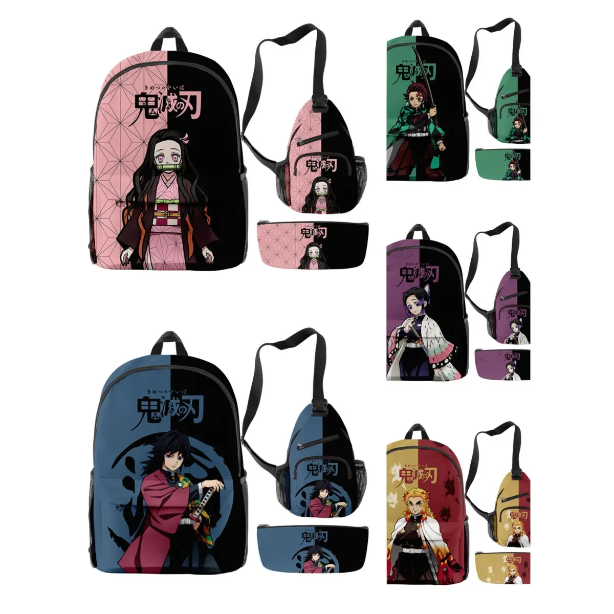 

12styles 3pcs New Fashion Kamado Nezuko Demon Slayer Backpacks Pencil Case Set Shoulder Bag Teenager Laptop Back Pack Kids Gifts