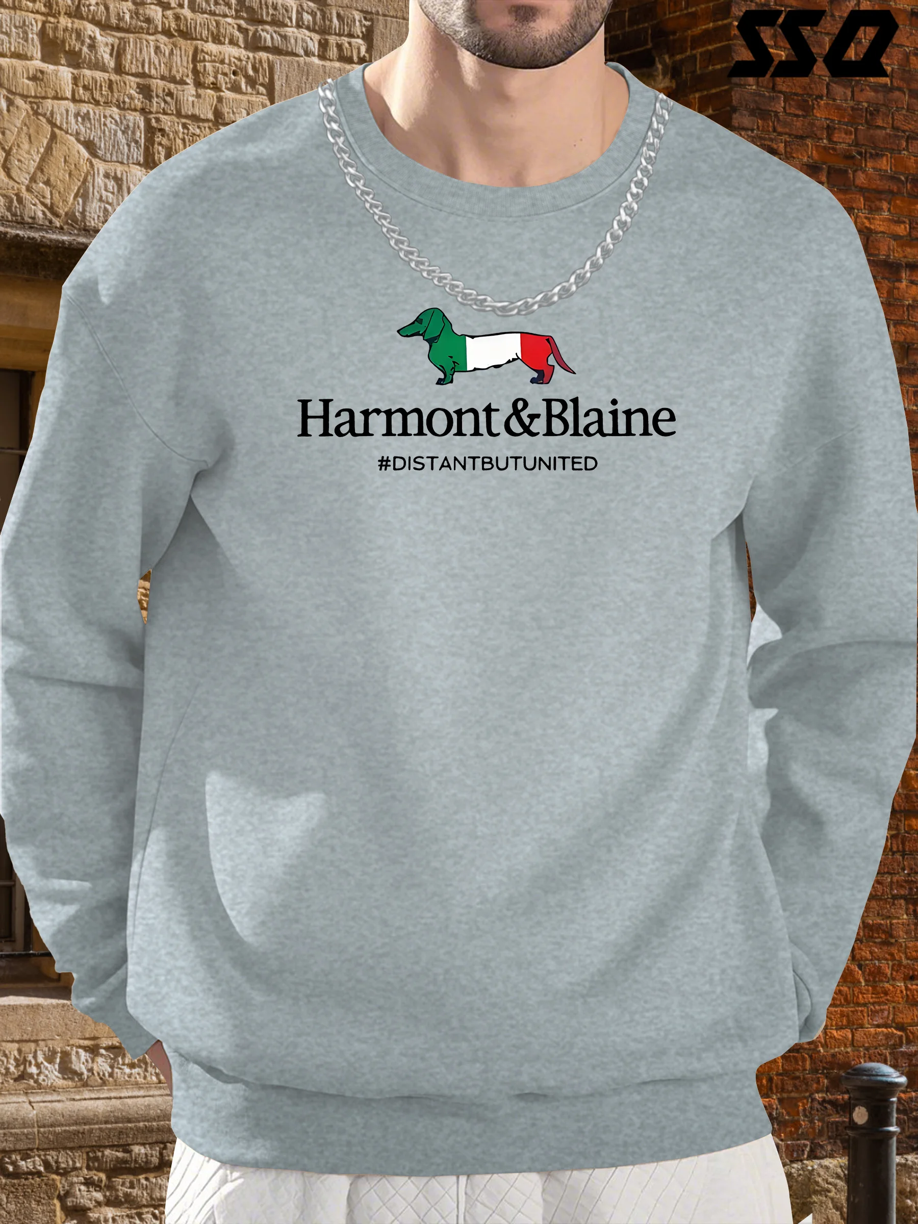 سويت شيرت رجالي أسود بطبعة Dachshund - تصميم "Harmont & Blaine"، كاجوال بأكمام طويلة، مريح لجميع المواسم