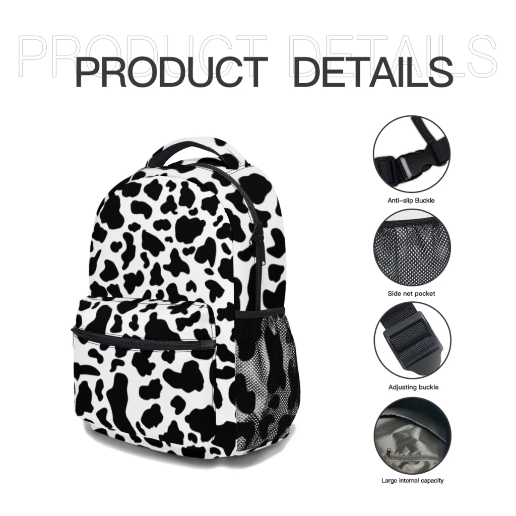 New Fashionable  Cow Print Backpack Bag Large Capacity Trendy Book Bag Multi-pockets Adjustable 17inch