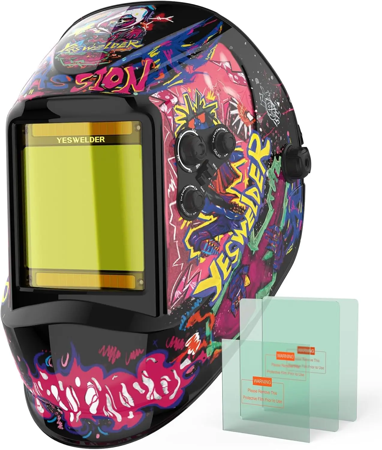 

Large View Auto Darkening Welding Helmet with Blue Light Blocking, 1/1/1/1 True Color Solar Powered Hood for TIG MIG ARC