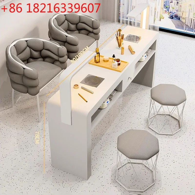 TAO Marble Top Luxury Nail Table With Light Profesional Storage French Nail Desk Design Classic Mesa Manicura  Furniture