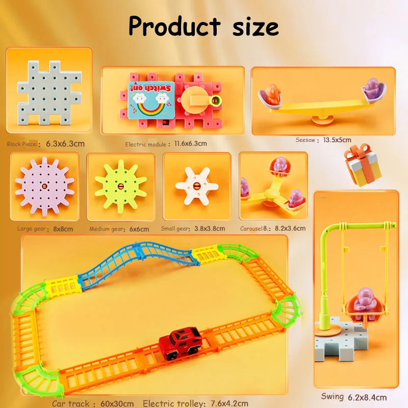 Track elétrico engrenagens blocos de construção para crianças, 3D Puzzle Model, Plastic House, Educational Construction Toys, Birthday Gifts