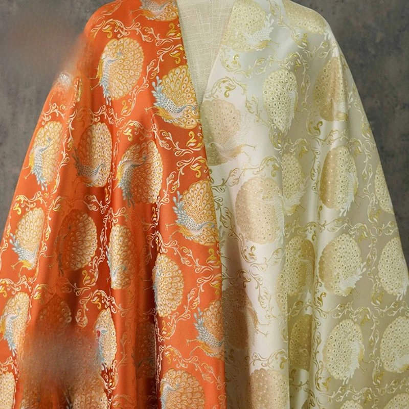 

Peacock Blue Song Style Jacquard Fabric New Chinese Vest Jacket Material Kids Horseface Skirt Textile Woven Brocade