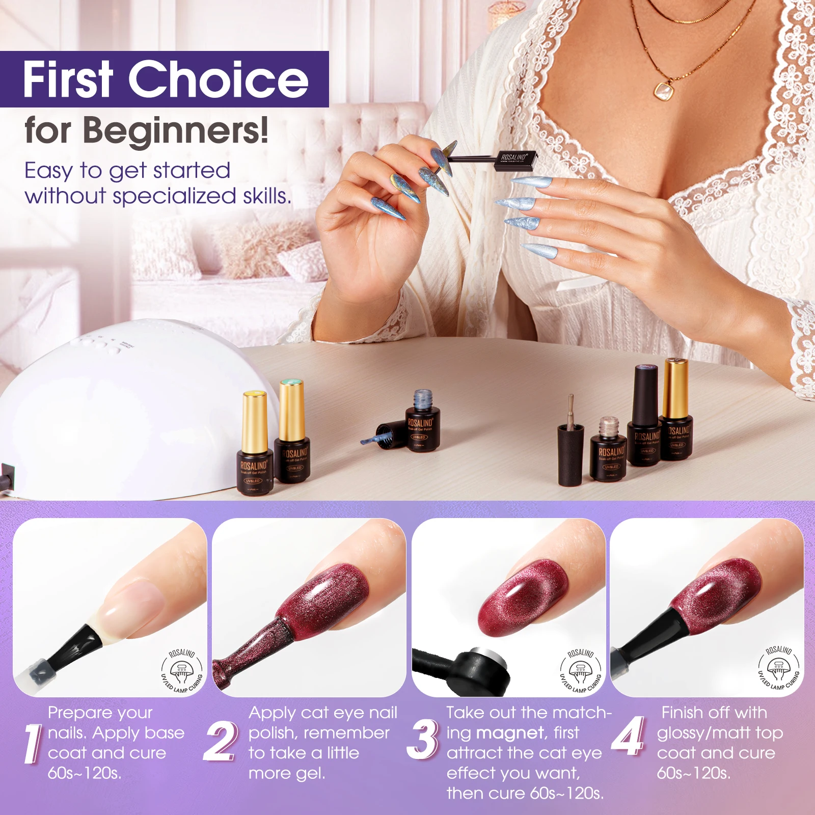 روزاليند 23 قطعة مجموعة القط المغناطيسي هلام طلاء الأظافر عدة الأشعة فوق البنفسجية شبه الورنيش نقع قبالة هلام البولندية مسمار الفن تصميم/DIY بها بنفسك #6
